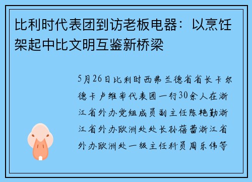 比利时代表团到访老板电器：以烹饪架起中比文明互鉴新桥梁